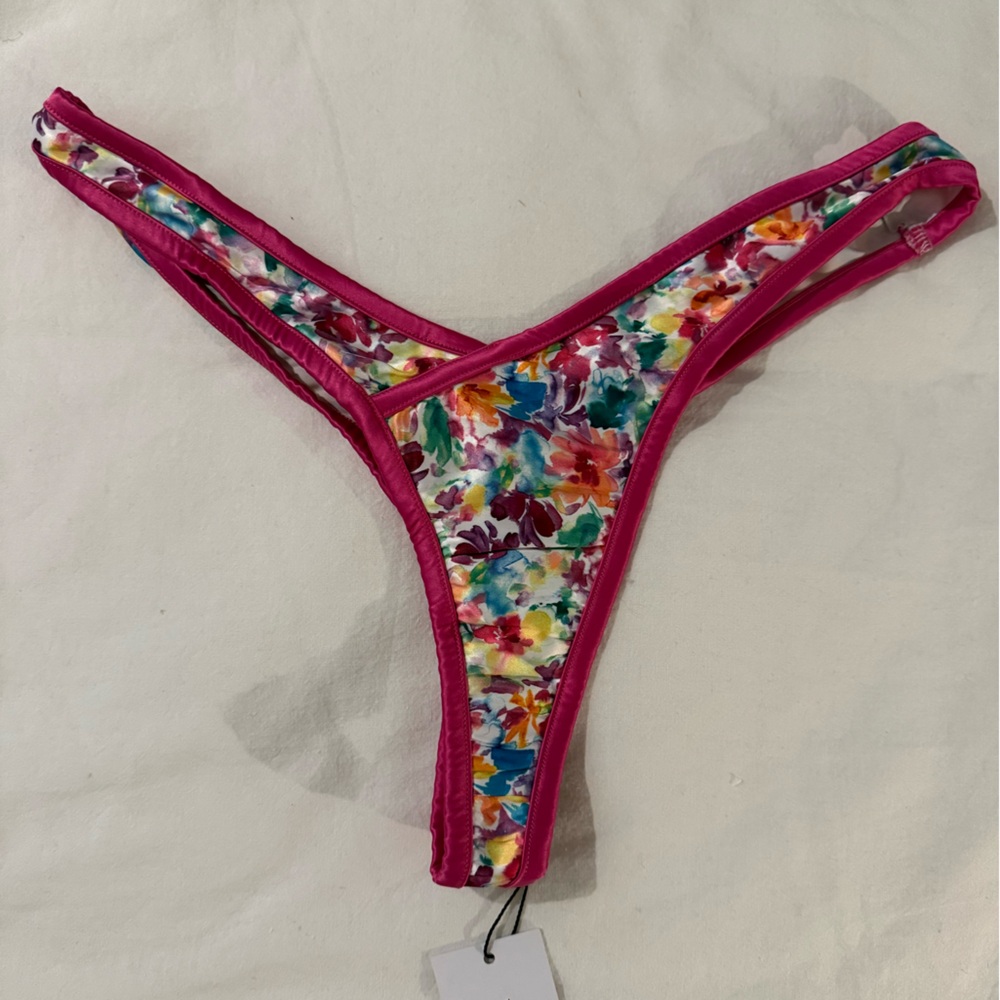 For Love And Lemons Pink Watercolor Floral Thong NWT